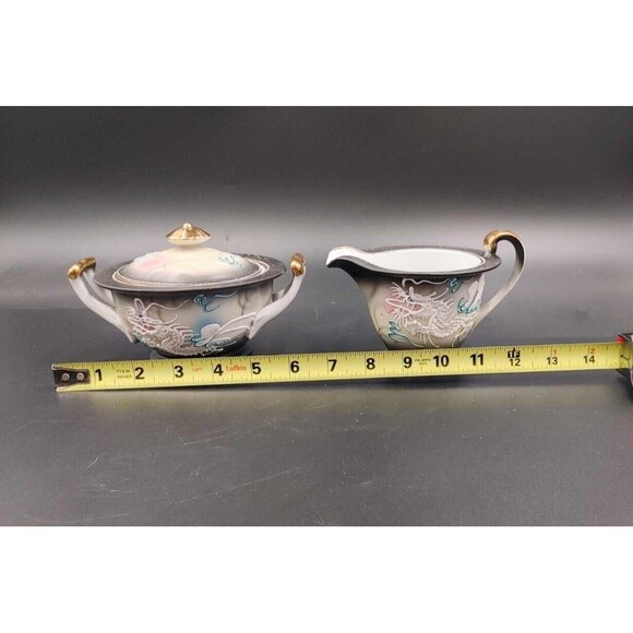 Vintage Dragonware Moriage Creamer And Lidded Sugar Japan Asian Handpainted - Picture 12 of 12